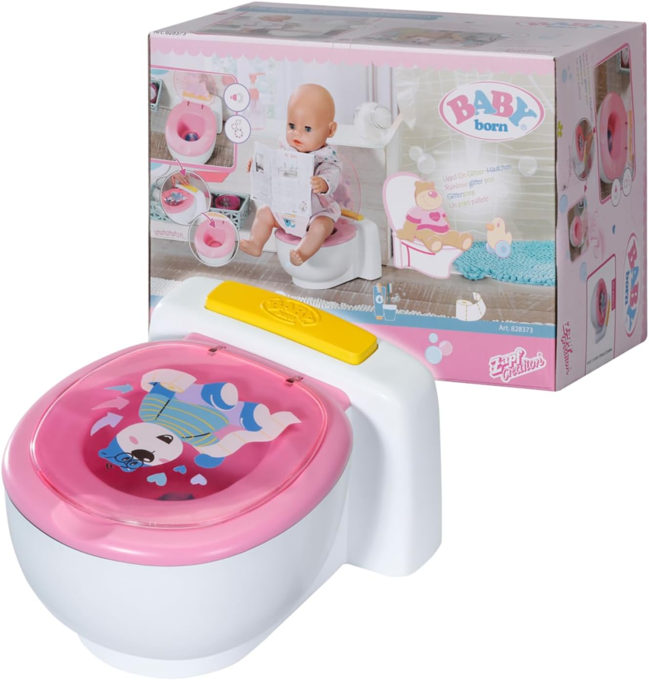 BABY born Bath Poo-Poo Toilet - Real Sound Effects - For Small Hands - Rainbow Glitter Poo - 43 cm - Ages 3 & Up