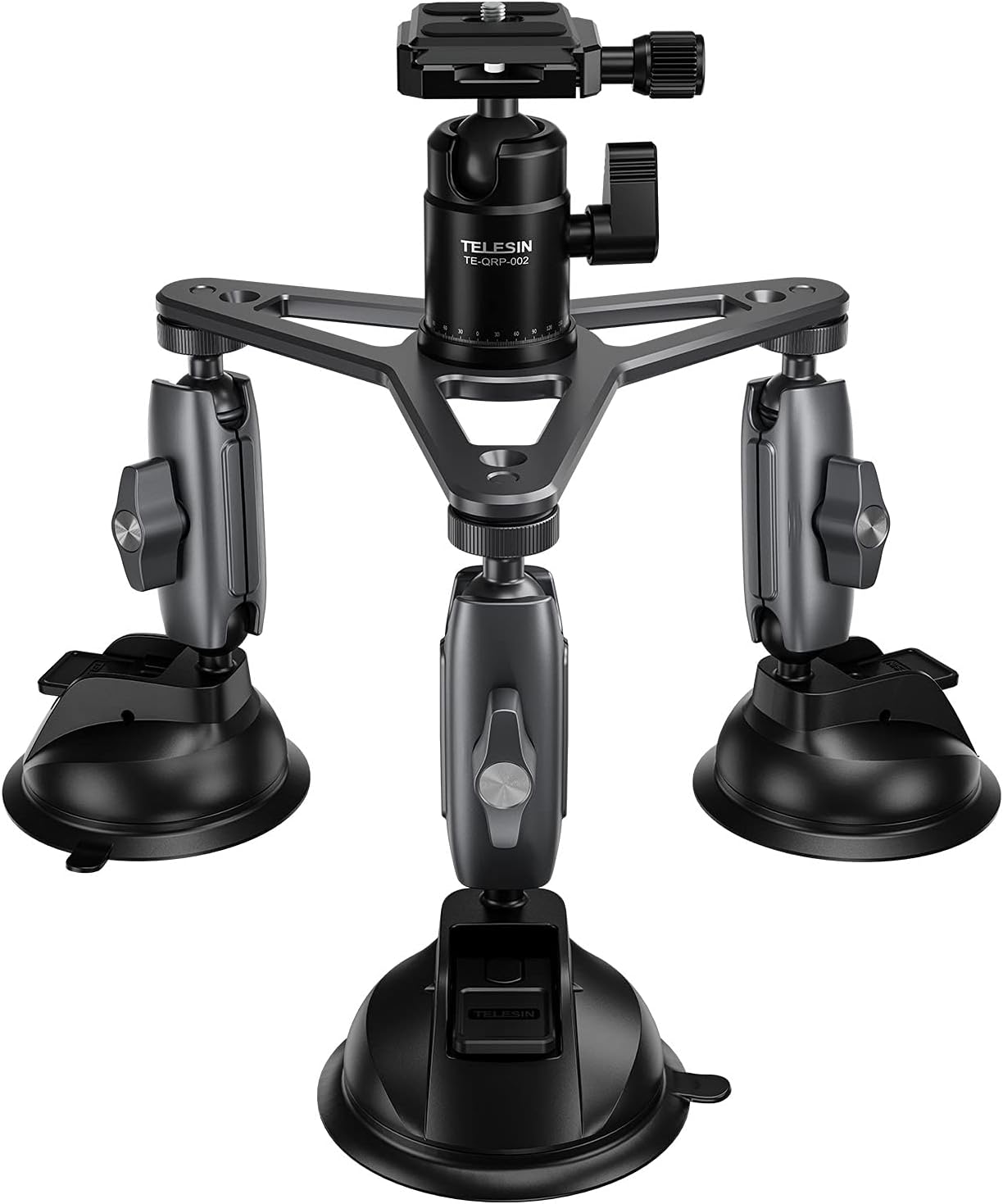 Triple Suction Cup Car Mount Heavy Duty Tripod with 360 Ball Head for GoPro 13 Insta360 DJI Action 5 Pro 4/3 DSLR Mirrorless Camera, Dashboard Windshield Window Hi-Speed Motion Vehicle Holder Attach