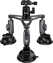 Triple Suction Cup Car Mount Heavy Duty Tripod with 360 Ball Head for GoPro 13 Insta360 DJI Action 5 Pro 4/3 DSLR Mirrorless Camera, Dashboard Windshield Window Hi-Speed Motion Vehicle Holder Attach