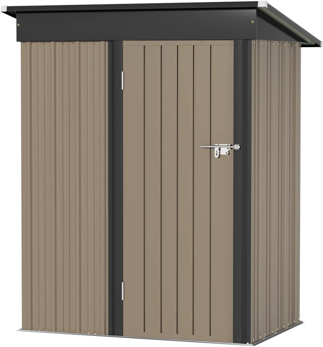 Greesum Metal Outdoor Storage Shed 5FT x 3FT, Steel Utility Tool Shed Storage House with Door & Lock, for Backyard Garden Patio Lawn (5' x 3'), Brown