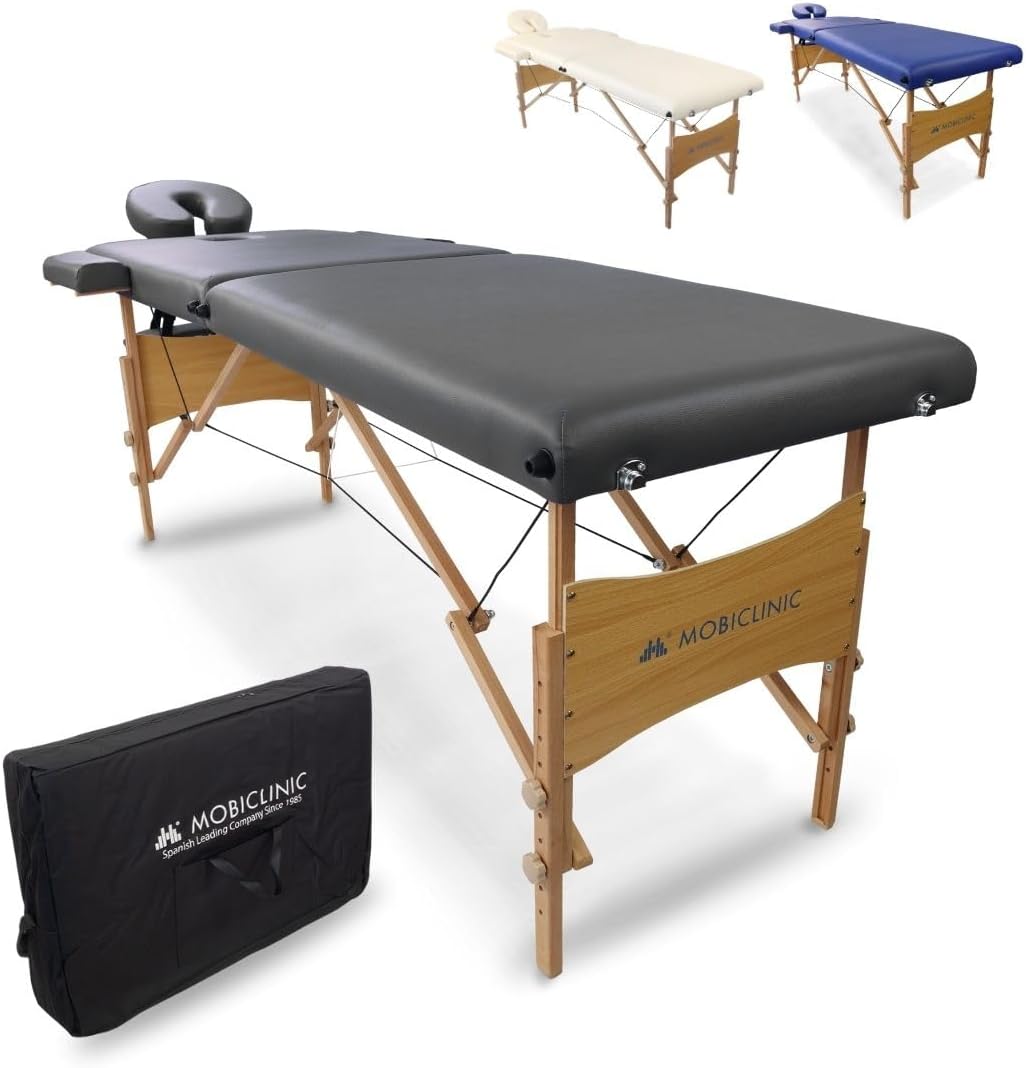 Mobiclinic®, Massage Table, Beauty Bed, 73,23 x 23,62 in, Massage Bed, Portable Lash Table, Folding Spa Beauty Bed, Headrest, Height-Adjustable, Physiotherapy, Wood, Carry Bag, Up to 330lb, Black