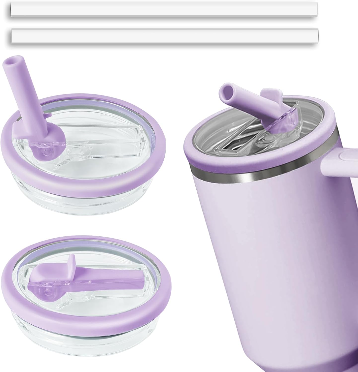 2pcs Leakproof Lid with Straw for Stanley 40oz Replacement,No-Spill Cup Lids for Stanley Quencher,Tumbler Flip Straw Lid for Stanley Accessories (Purple, 40oz)
