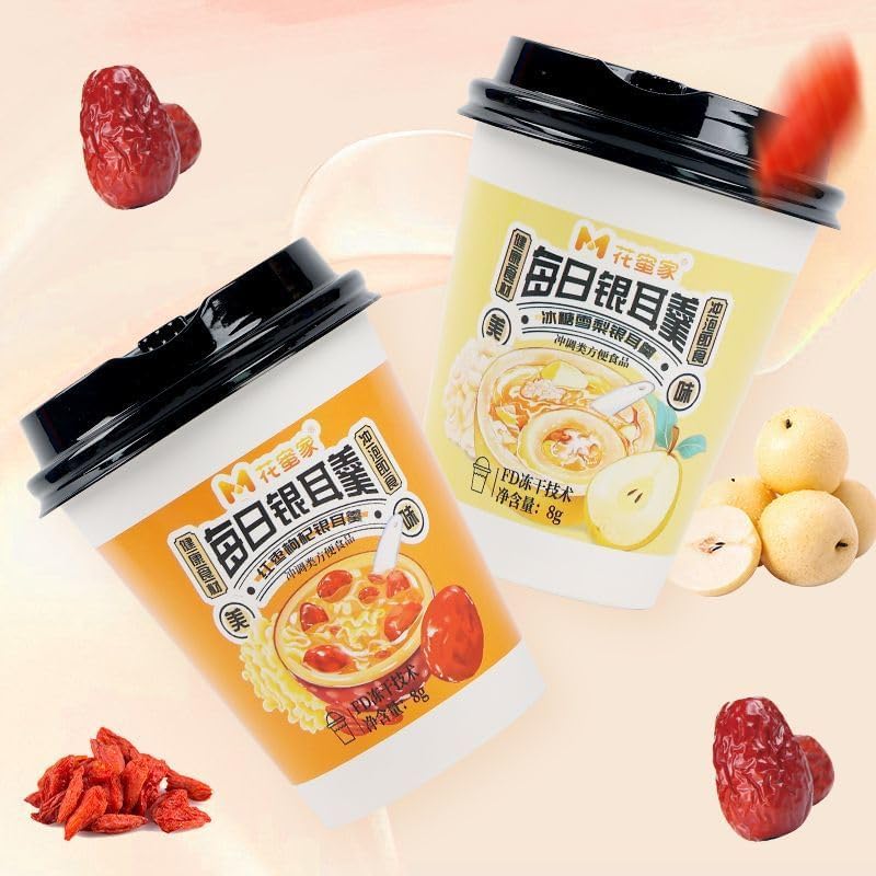 Freeze-dried white fungus soup,healthy breakfast porridge,brewed instant soup,Instant meal replacement,red dates,delicious Chinese snack gifts (2 flavor mix,3 cups)