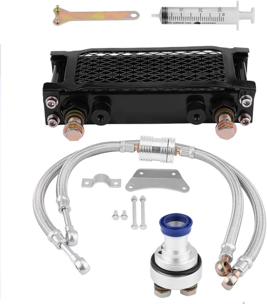 Motorcycle Engine Oil Cooler Oil Cooling Radiator System Kit for CB CG 100CC-250CC (65ml-Black) Motorbike Oil Cooler Cooling Radiator Engine Set