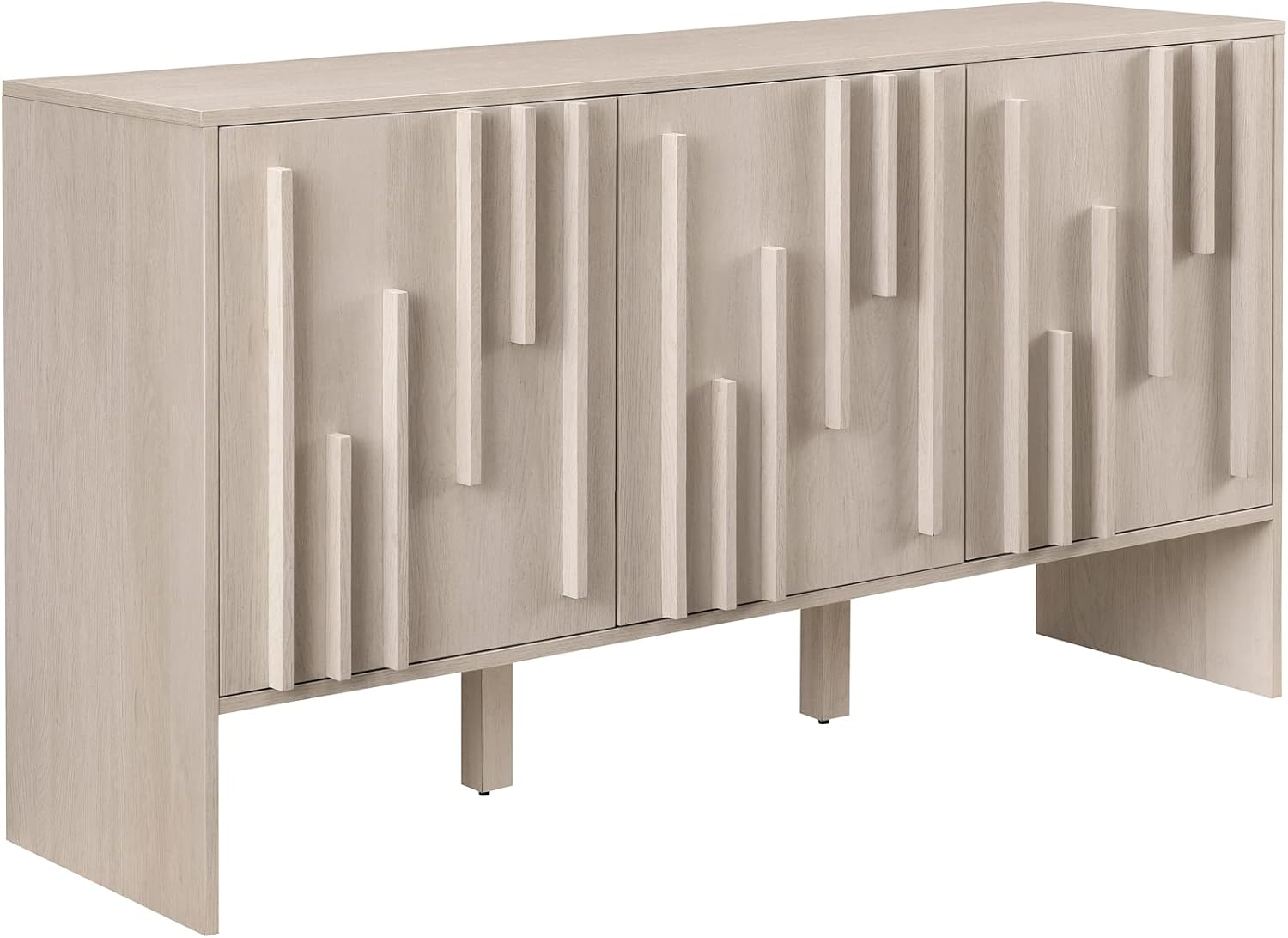Walker Edison Contemporary Detailed 3-Door Sideboard 55 Inch Ivory Oak