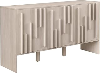 Walker Edison Contemporary Detailed 3-Door Sideboard 55 Inch Ivory Oak
