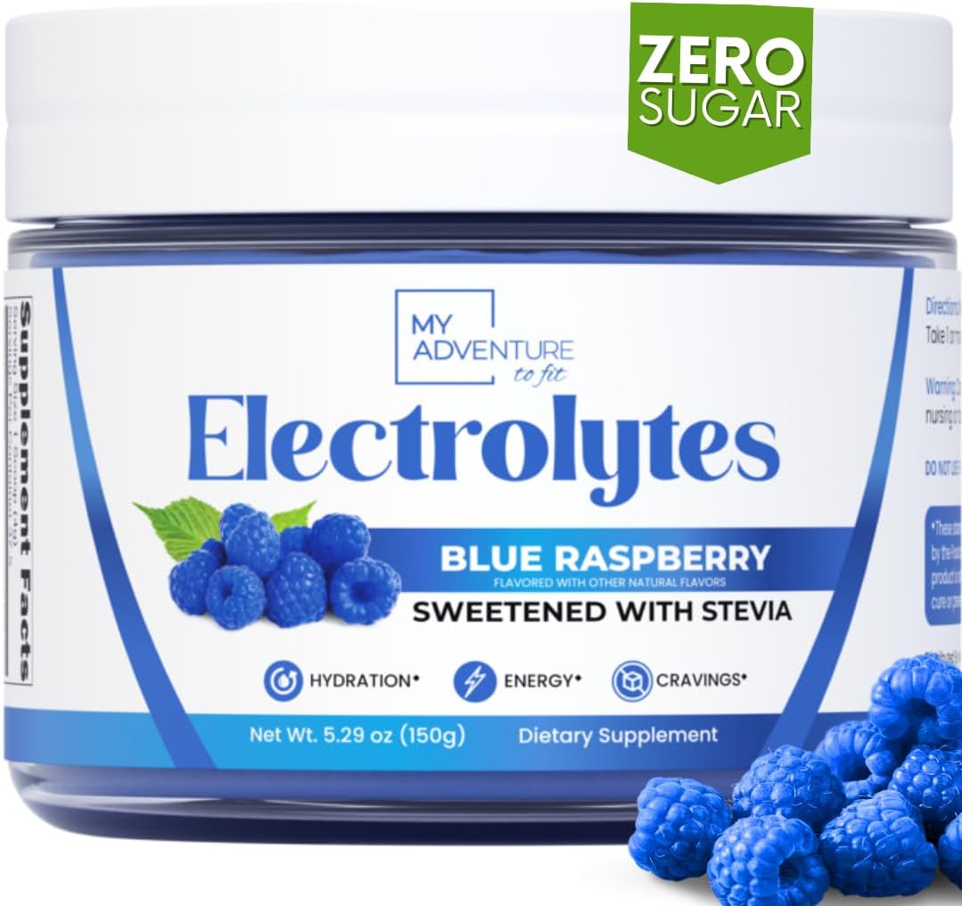 Zero Sugar - Blue Raspberry Electrolytes Powder - Refreshing Hydration - Caffeine Free Energy - All Natural Ingredients - Vegan, Keto and Paleo - Sugar Free Electrolyte Powder Drink Mix - 37 Servings