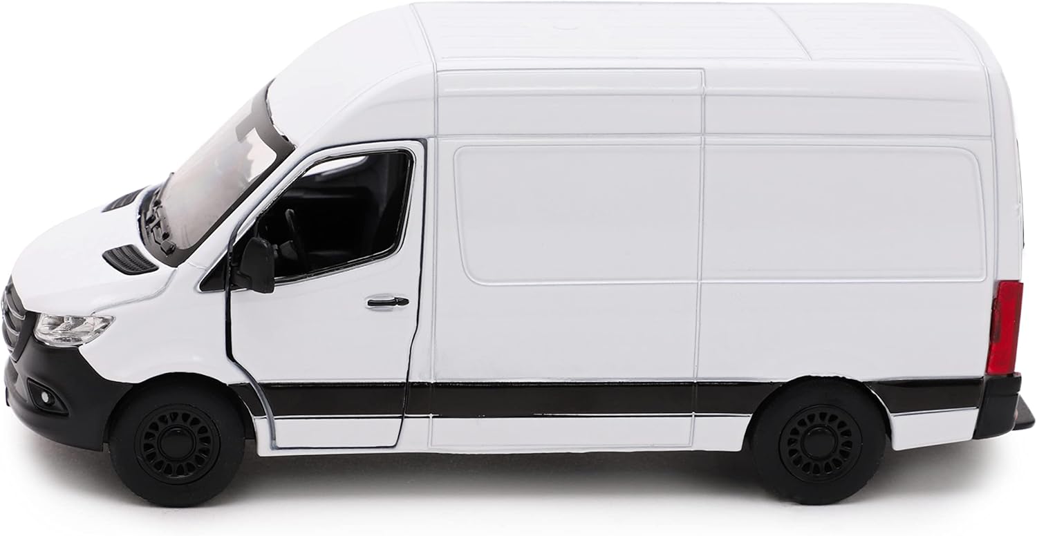 Toyland® 12cm Pull Back & Go Die Cast White Sprinter Van With Open & Close Doors - Toy Vehicles - 1:48 Scale