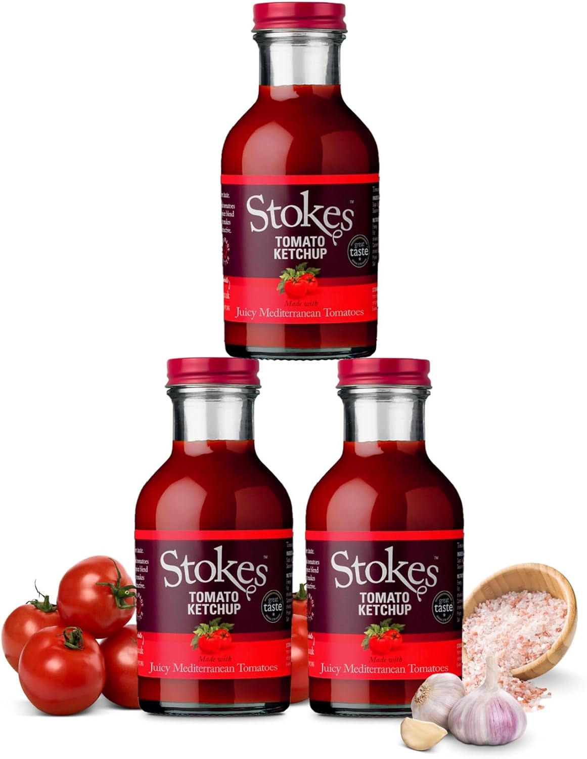 Stokes Real Tomato Ketchup 3PK, Rich & Vibrant Tomato Sauce, Perfect Red Sauce For Full English Breakfast, Award Winning Ketchup, Thick & Juicy Tomato Sauce Ketchup With Juicy Mediterranean Tomatoes