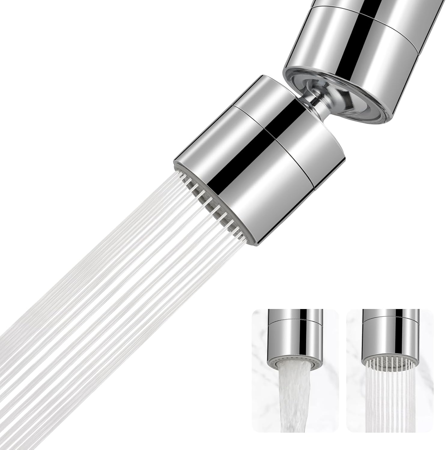 Hibbent Metal Faucet Aerator, 360-Degree Swivel Solid Brass Kitchen Sink Aerator, Dual-function Sink Sprayer Attachment, Faucet Replacement Part 55/64'' Female Thread, Silver