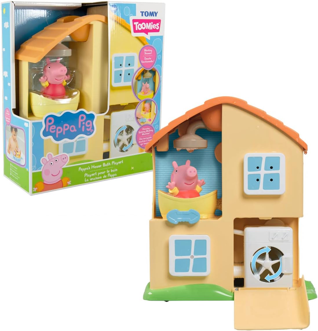 Toomies Peppa’s House Bath Playset Peppa Pig Toy Window Sprinklers and Washing Machine - Working Shower and Tub Kids Aged 18 Months and Above, Multicolor
