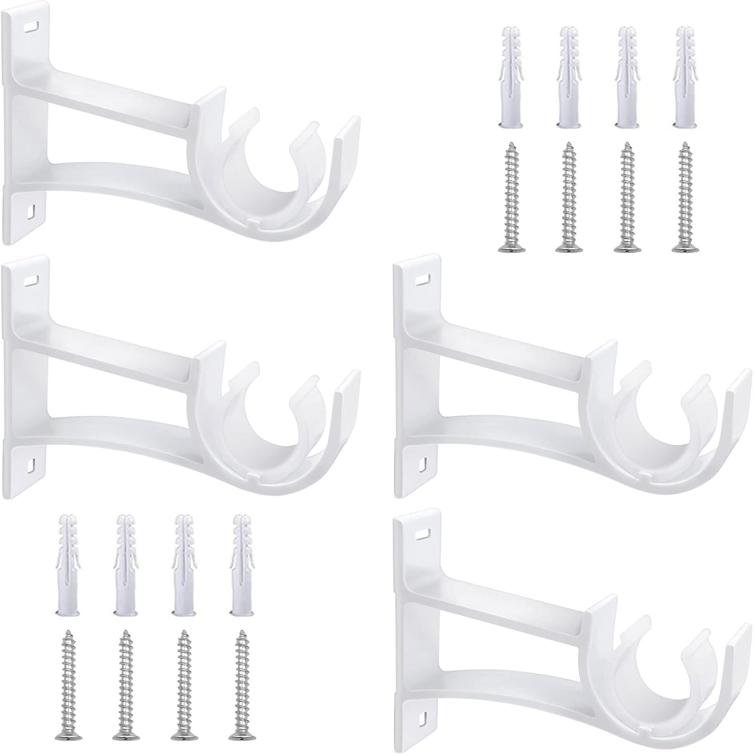 Curtain Rod Holder, Heavy Duty Curtain Rod Brackets White Single Curtain Rod Bracket Support Holders 4 Pack Metal Drapery Rod Hangers Hooks for 1 Rod Wall