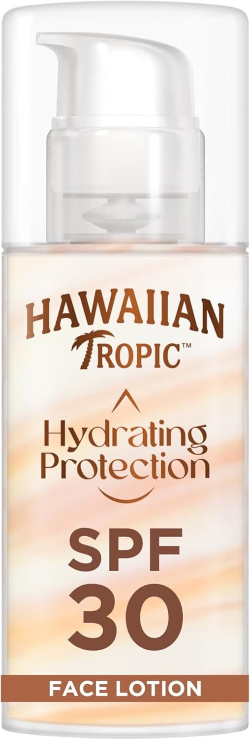 Hawaiian Tropic Hydrating Protection Face Sunscreen SPF 30 UVA plus UVB Protection, 50 ml, 12-Hour Moisturisation, Make Up Compatible, Water Resistant, Vegan