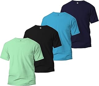4 Pack Mens Round Neck Half Sleeve T-Shirt-Cotton Blend-Solid Colors-Dry-Fit Moisture Wicking Tees for Men