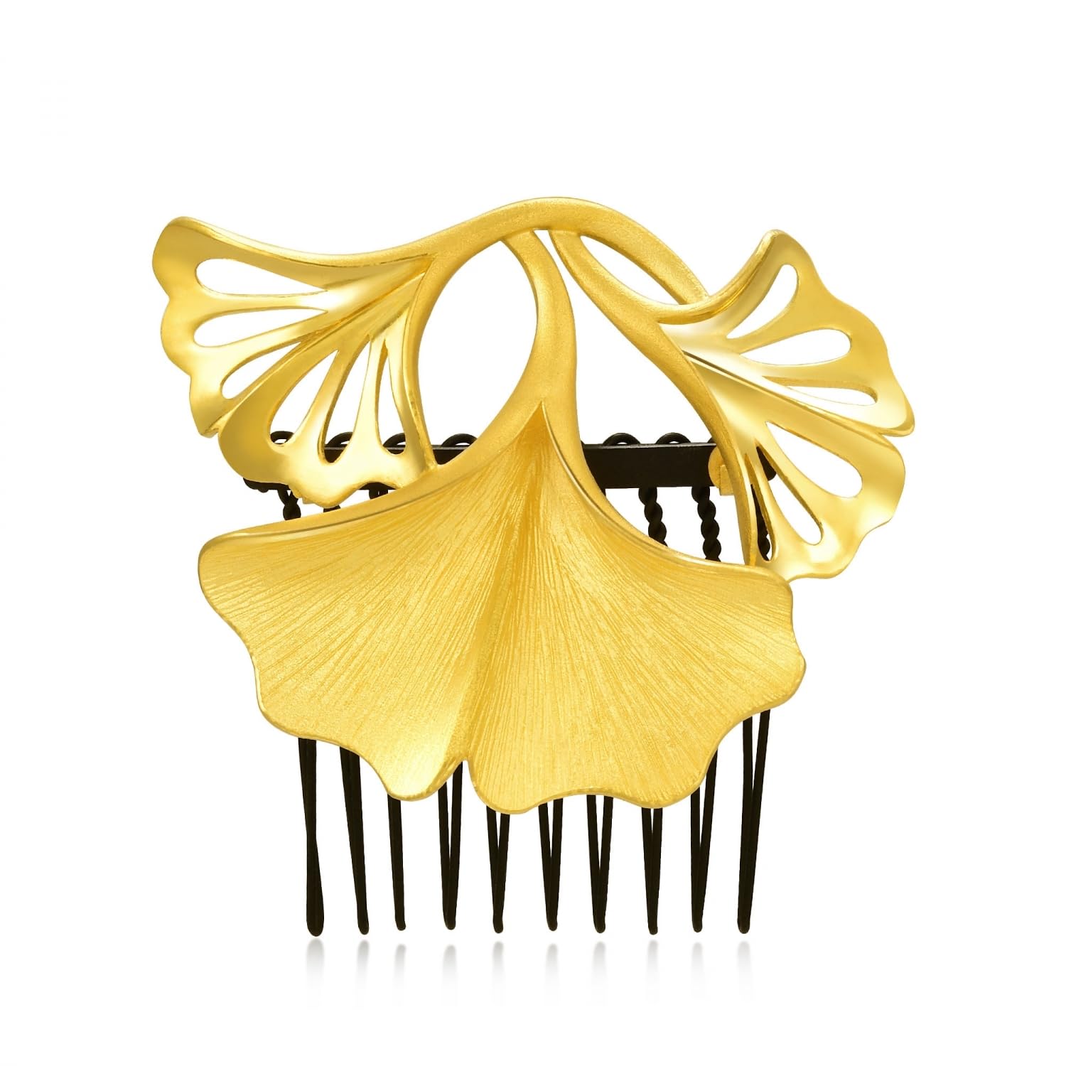 CHOW SANG SANG Chinese Wedding Collection 999.9 24K Solid Gold Price-by-Weight 35.93g Gold Bridal Blossoms Ginkgo Leaf, Comb Clips, Headpieces, Hair Adornment for Bride 92409Q | Back Right