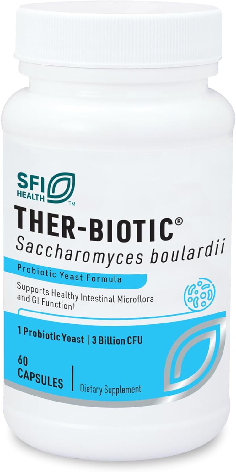 Klaire Labs SFI Health Saccharomyces Boulardii Probiotics for Women and Men - Vegan, Hypoallergenic S. Boulardii Probiotics for Digestive Health & Immune Support - Heat-Stable (120 Capsules)