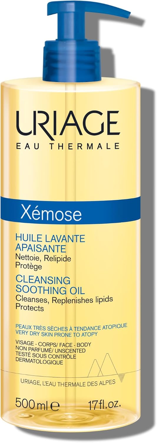 Uriage Xemose Cleansing Soothing Oil - Nourishing Cleansing for Face & Body with 19% Glycerin & Shea Butter - Dry Skin Prone to Atopy - Soothes Itching Sensations - Fragrance-free & Soap-free - 500ml