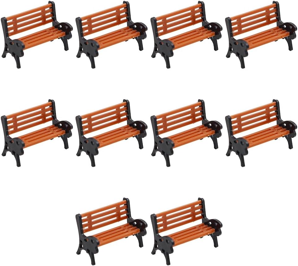 Hsthe Sea 10pcs Painted Model Patio Bench Miniature Building Train Layout Scale HO OO Model Train HO TT 1:87 bench chair settee