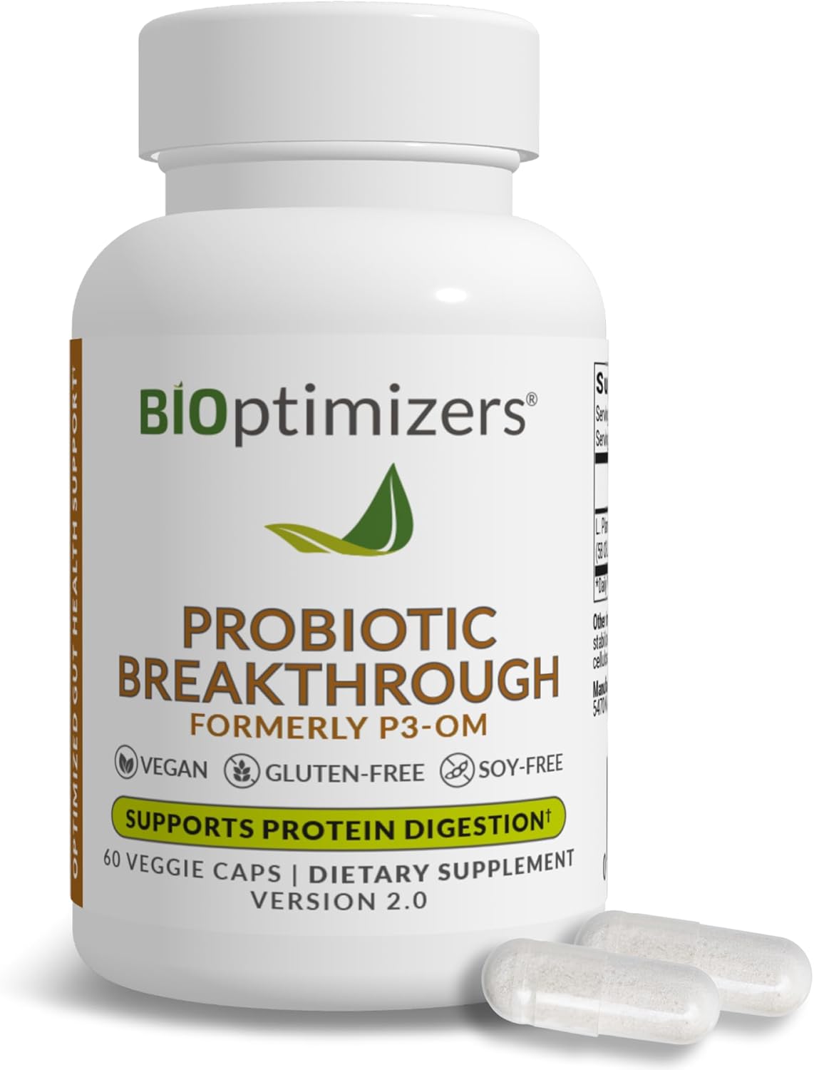 BiOptimizers Probiotic Breakthrough – Lactobacillus Plantarum OM Probiotics & Prebiotics Health Supplement for Gut, Digestive & Immune Support Probiotics for Women Men Elderly– 60 Vegan Capsules