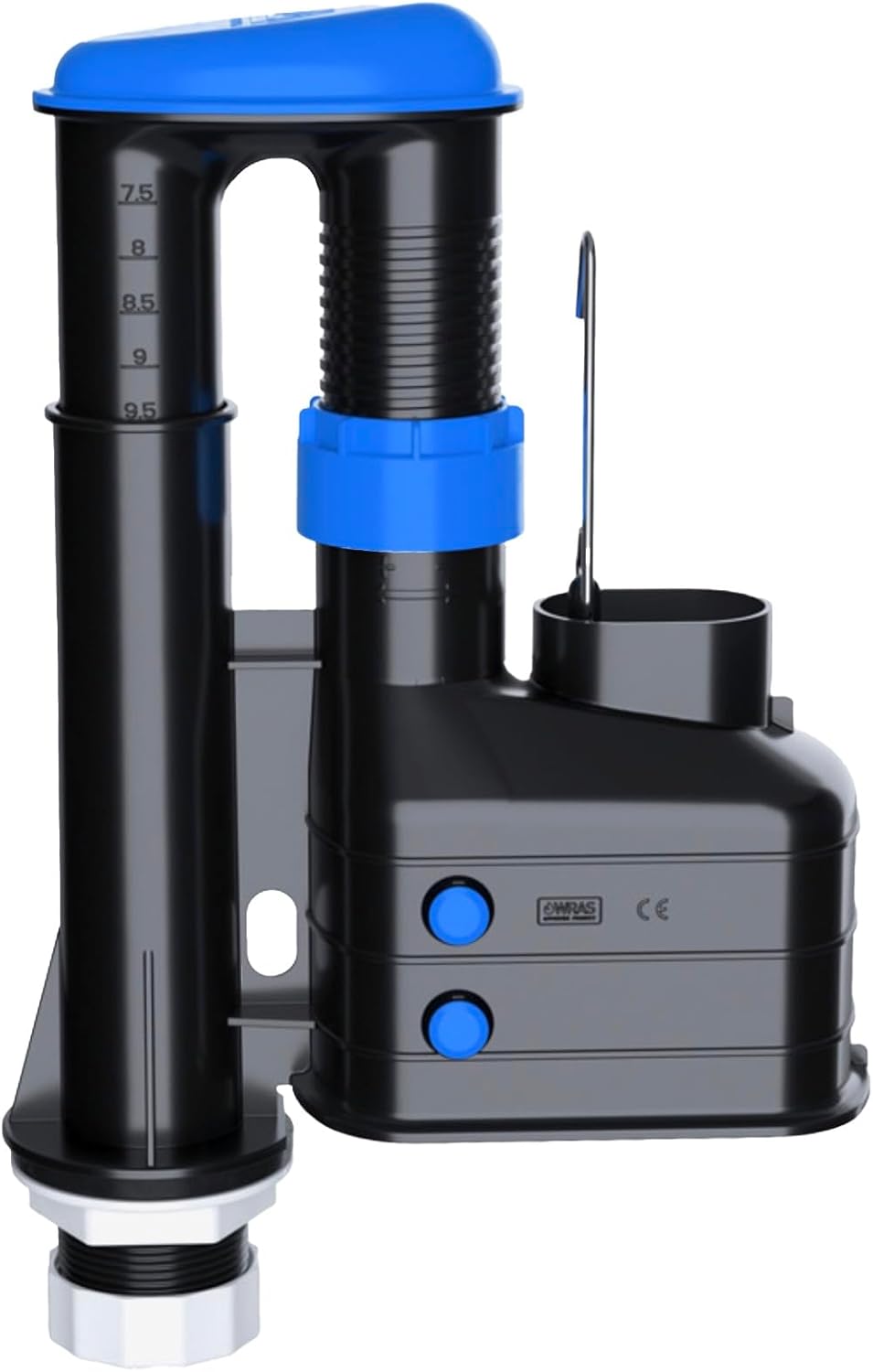 PlumbEZ Universal Dual Flush Toilet Syphon Adjustable 7.5" to 9.5" with Internal Overflow - Toilet Flush System Replacement Siphon WRAS Approved