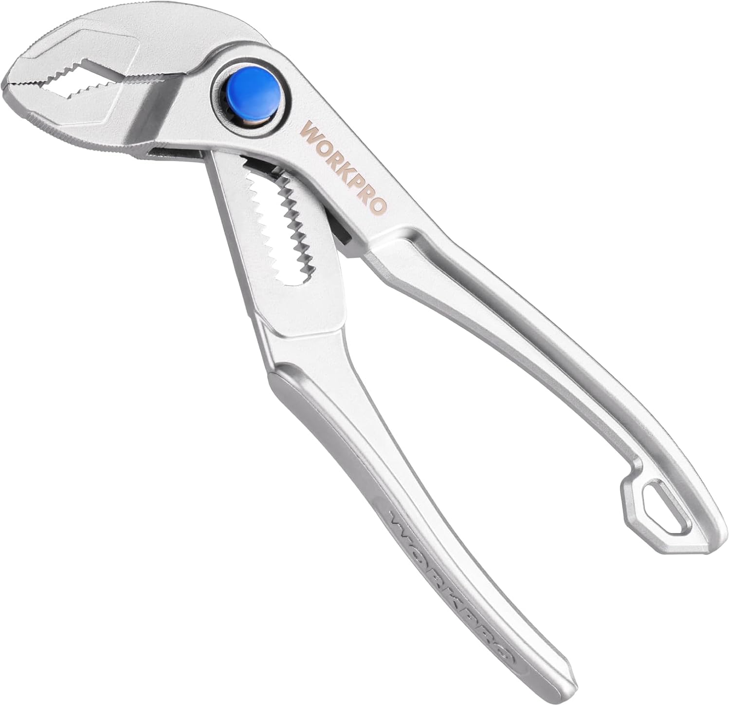 WORKPRO Mini Water Pump Pliers, 4-Inch Groove Joint Pliers, Fast Adjustable Tongue and Groove Pliers with 15-Position Push-Lock, V-Jaw for Multi-Surface Grip, Ideal for Tight Spaces and Versatile Use