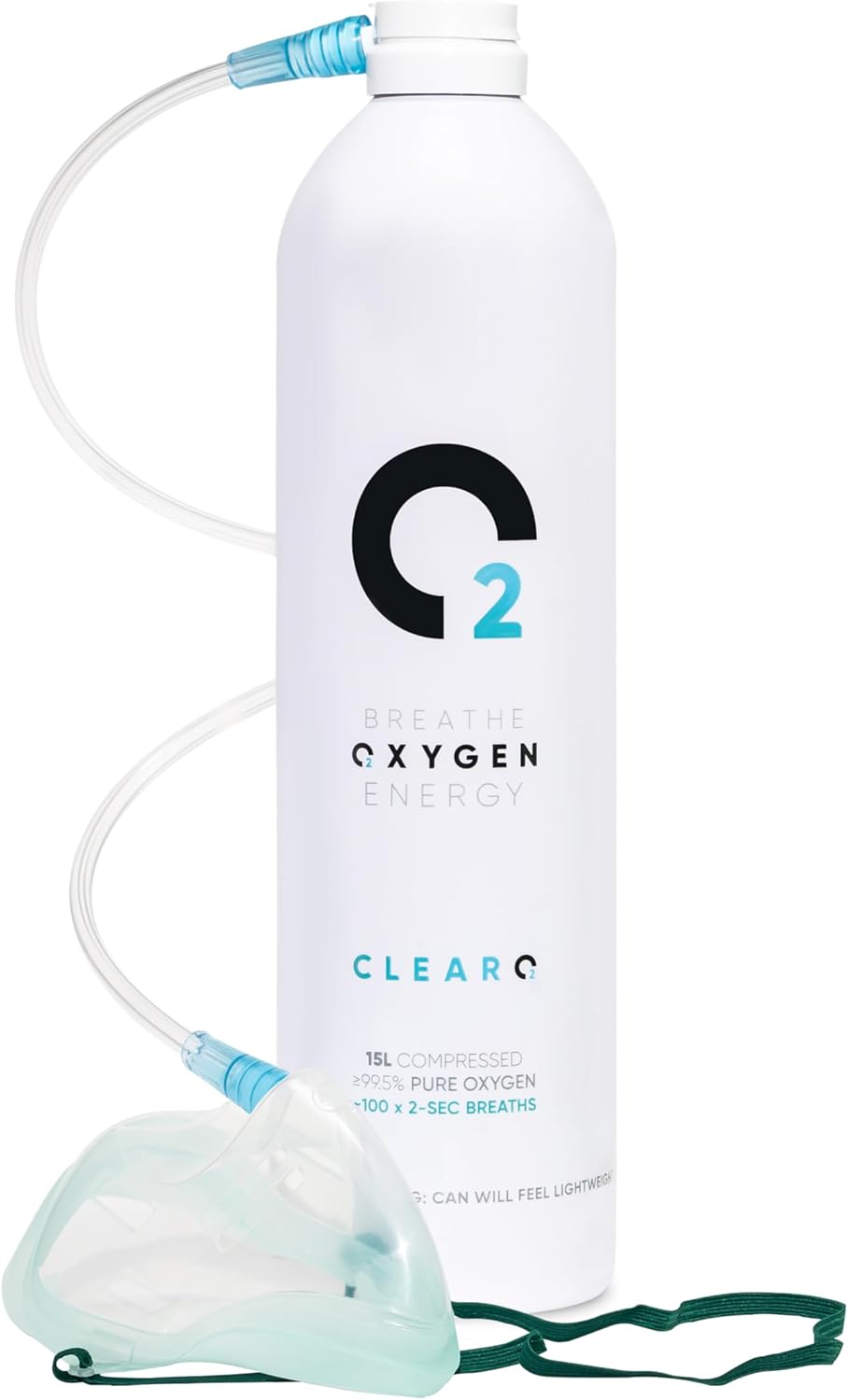 ClearO2 15L Oxygen Can with Mask and Tube | Pure Breathing Oxygen in a Lightweight Aluminium Canister | Made in Britain (Full Kit, 15 l (Pack of 1))