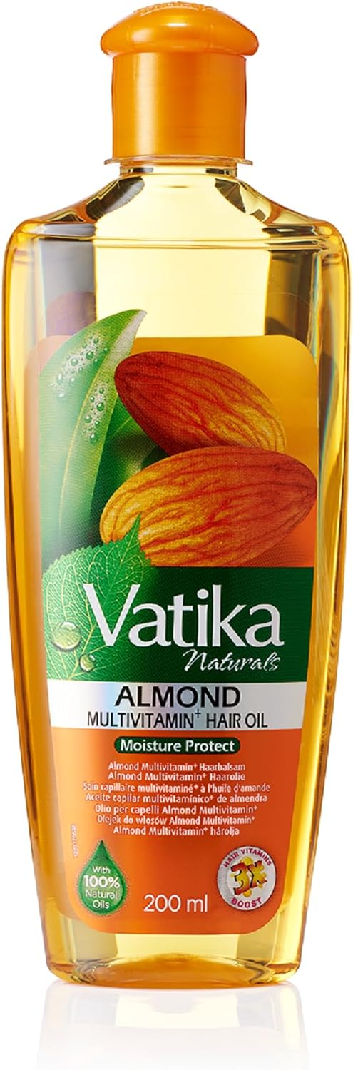 Vatika Naturals Multivitamin Enriched Almond Hair Oil 200ml with 100% Natural Oils For Root To Tip Nourishment