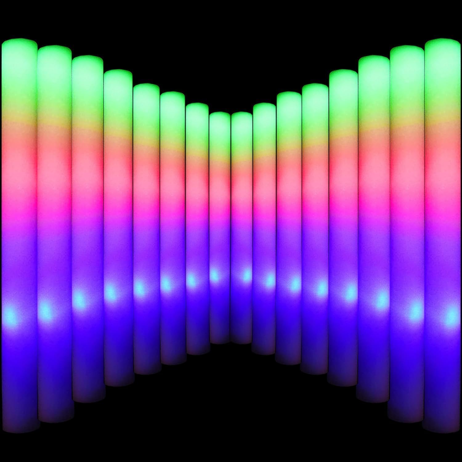 LifBetter Light Up Glow Sticks Bulk, LED Foam Sticks 100 Glow in The Dark with 3 Modes Flashing Led Foam Multicolor Batons Light up Party Favors for Birthdays, Weddings, Concerts, Festivals (102pcs)
