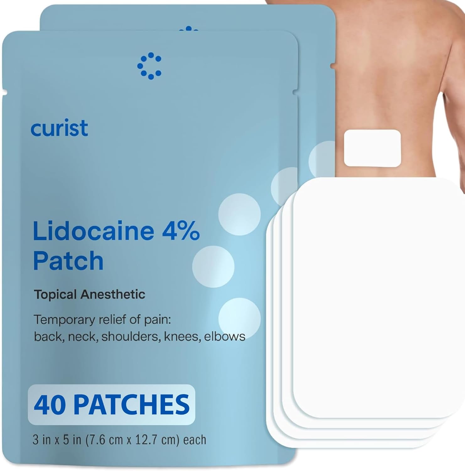 Curist Super Stick Lidocaine Patches Topical Pain Relief - Long Lasting Adhesive for Back Relief, Neck Relief, Sore Muscle Relief (40 Patches -2 Pack - 3x5 Lidocaine 4% Patches)