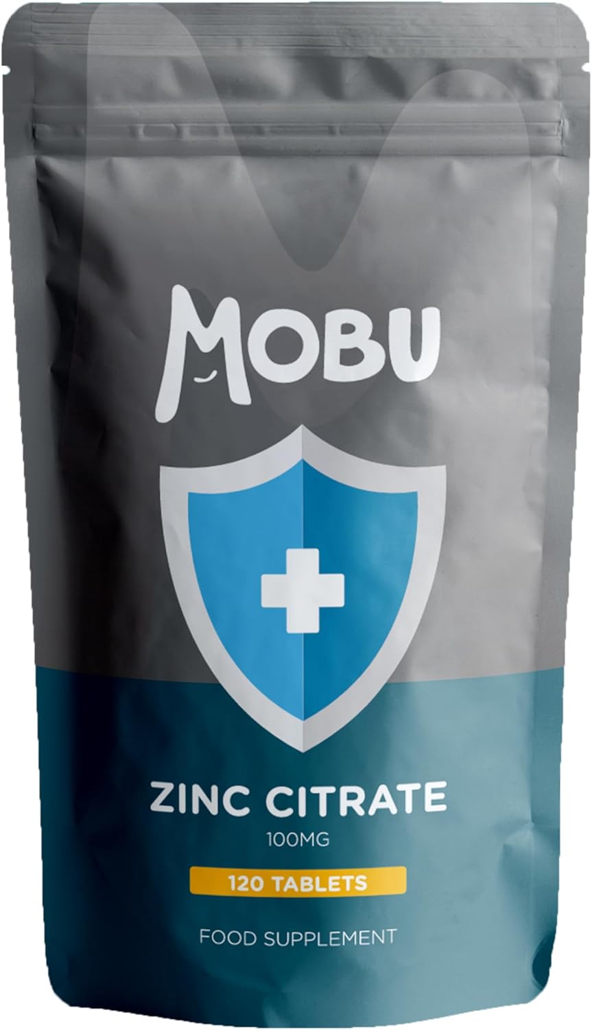 Zinc 100mg 120 Tablets Max Strength | Immune Function, Fertility & Healthy Bones, Vision, Hair, Nails and Skin | Zinc Citrate Supplement | Vegan UK Made | GMP Approved | MOBU