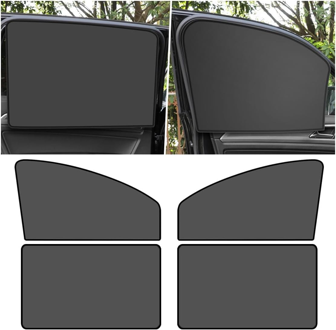 4PCS Car Side Window Sun Shades, Auto Window Sunshades Privacy Curtains Blackout with Magnetic, UV Rays, Heat Protection Stretch Car Window Covers for Sleeping, Camping, Breastfeeding (Front & Back)