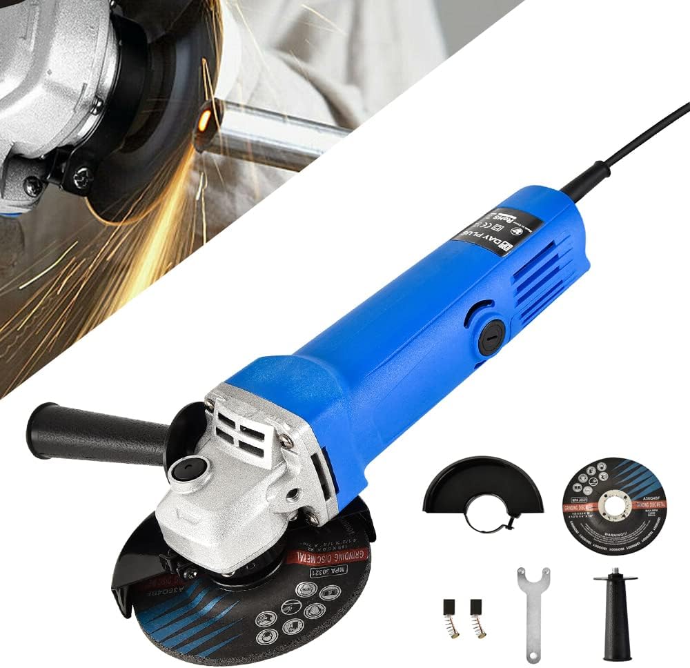 Angle Grinder Tool with Disc & Side Handle, 12000RPM 115mm Electric Angle Grinders with Cutting Wheel Auxiliary Handle Spanner, Safety Guard, for Steel Stone Marble Tile Cutting and Grinding