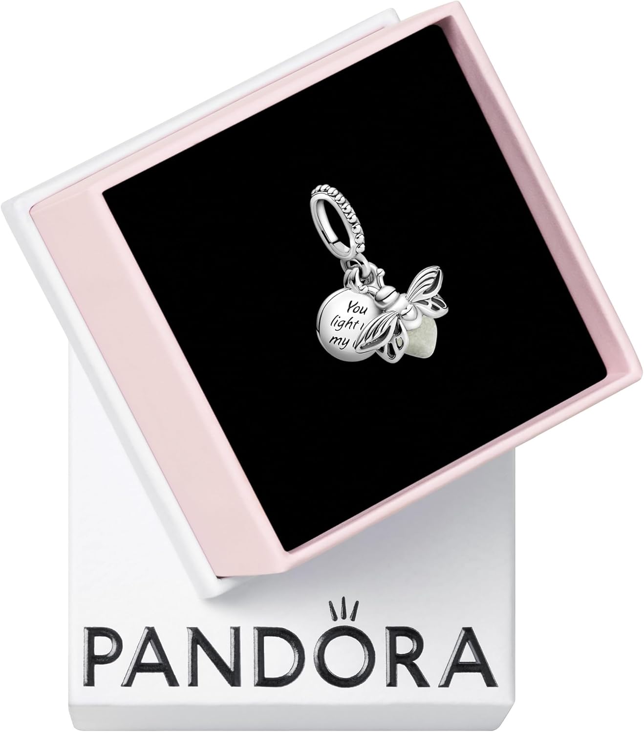PANDORA Glow-in-the-Dark Firefly Dangle Charm - Compatible Moments Bracelets - Gift for Women - Sterling Silver with Glow-in-the-Dark Glass - with Gift Box
