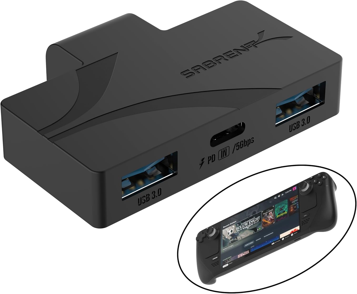 SABRENT USB Type-C 3-Port Gaming Hub for Steam Deck | 5Gbps USB 3.2, Dual USB-A Ports, PD Charging, Compact Design (HB-STDK)