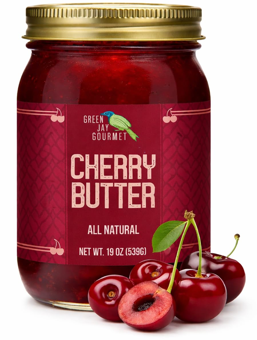 Green Jay Gourmet Cherry Butter - Sweet Fruit Butter Spread - 19 Oz