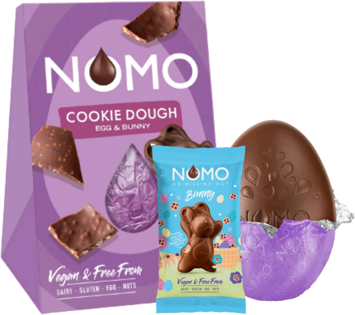 Nomo-Chocolate Vegan Easter Egg - Vegan Chocolate Bar and Bunny - Gluten Free, Nut Free, Dairy Free & Egg Free Easter Eggs (Cookie Dough)
