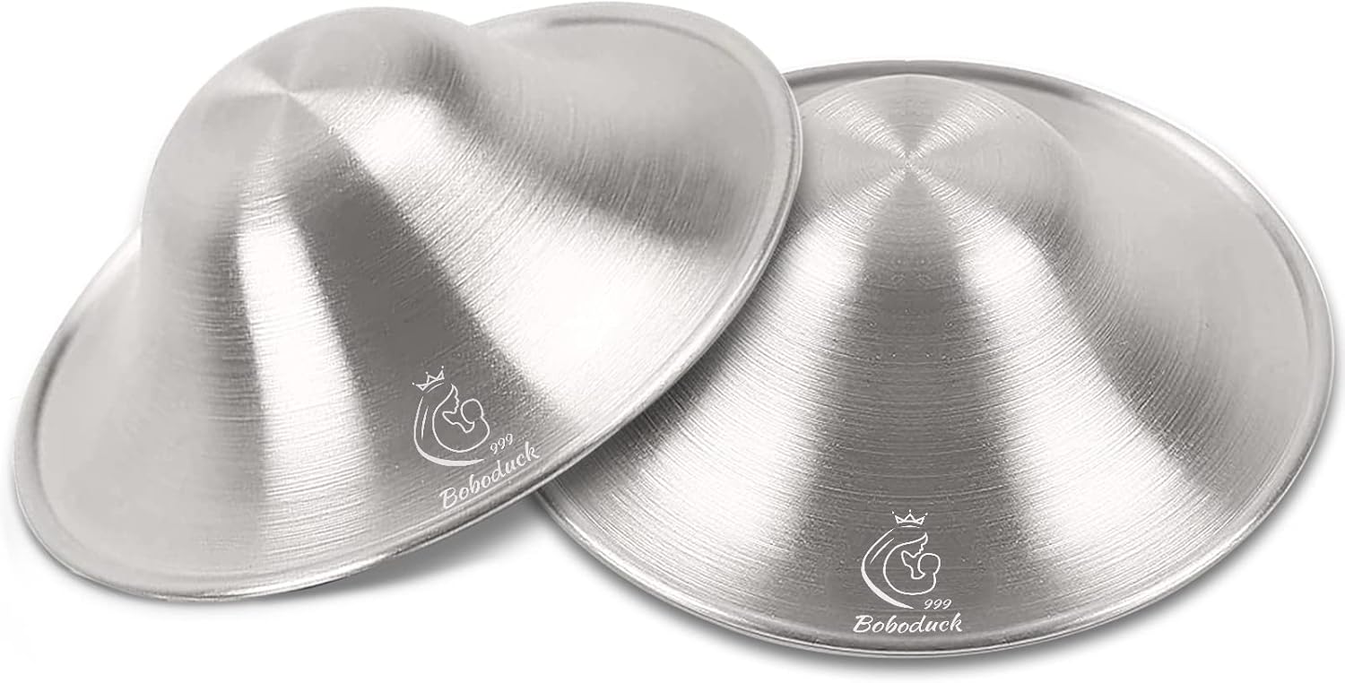 Boboduck Silver Nipple Shields, 999 Silver Cups for Breastfeeding, Essentials Breast Shields for Nursing Newborns, Silver Nipple Guards and Pads (Large)