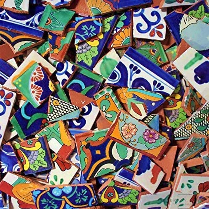 Broken Mexican Talavera Tiles Handmade Mix Designs 10 Pounds