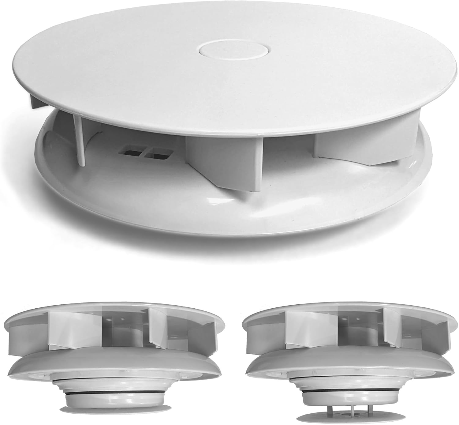 FLOWROTOR Low Profile Rotary Van Roof Vent - Wind Driven Rotating Spinning Ventilator Fan WHITE - Camper Bus 4x4