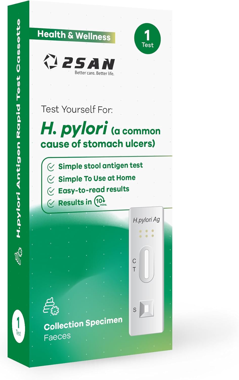 2San H. Pilory Home Test Kit, Fast & Accurate Stool Antigen Detection in 10 Mins, Easy at-Home Stomach Ulcer Screening for Helicobacter Pylori, Includes All Testing Materials, No Prep Needed