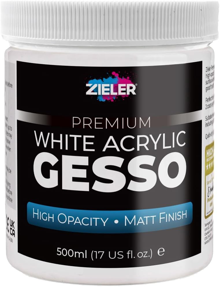 Zieler® Premium White Acrylic Gesso Primer | High Opacity | Matt Finish (500ml) – For Acrylic & Oil Paintings on Canvas, Wood & Board