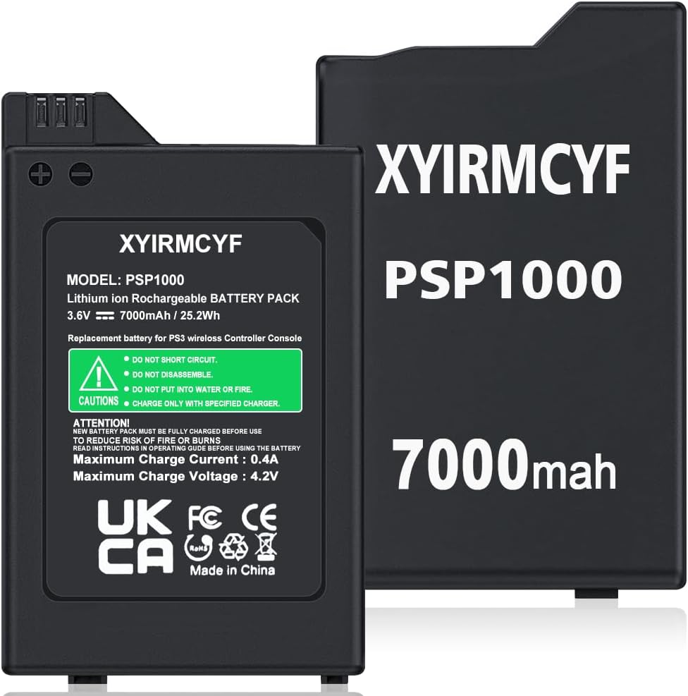 2PCS PSP 1000 Battery (New Upgrade), 7000mAh New 0 Cycle High Capacity Battery for Sony PSP 1000 PSP-110 PSP-280 Console