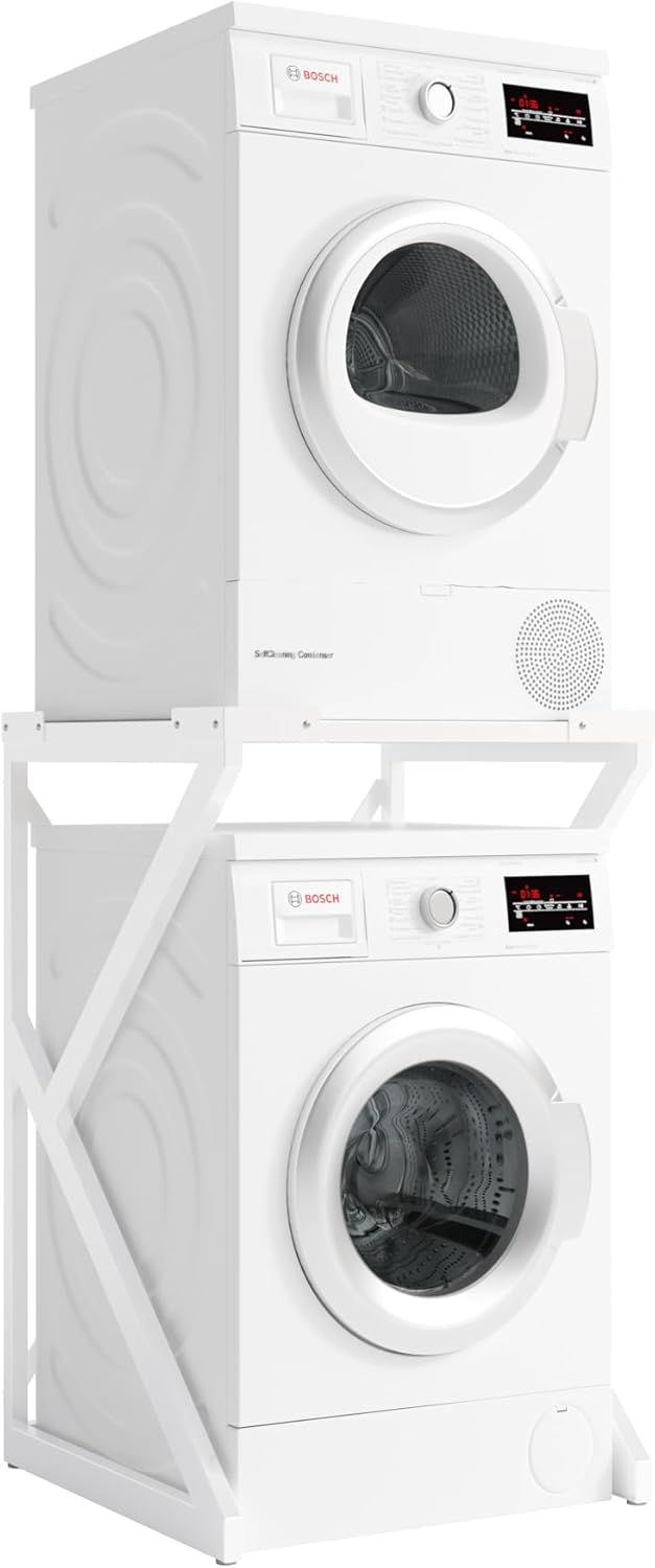 ACAZA Top Load Washing Machine Stacking Kit - Storage Rack Unit for universal Washers and Dryers - Load Capacity of 100kg - With Anti-tip - Solid Metal Frame - Elegant White