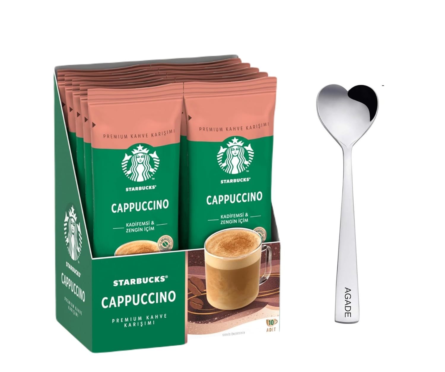Premium Cappuccino Nestlestarbucks instant coffee mix, contains 1 box (10 packs) and 1 AGADE Coffee Spoon