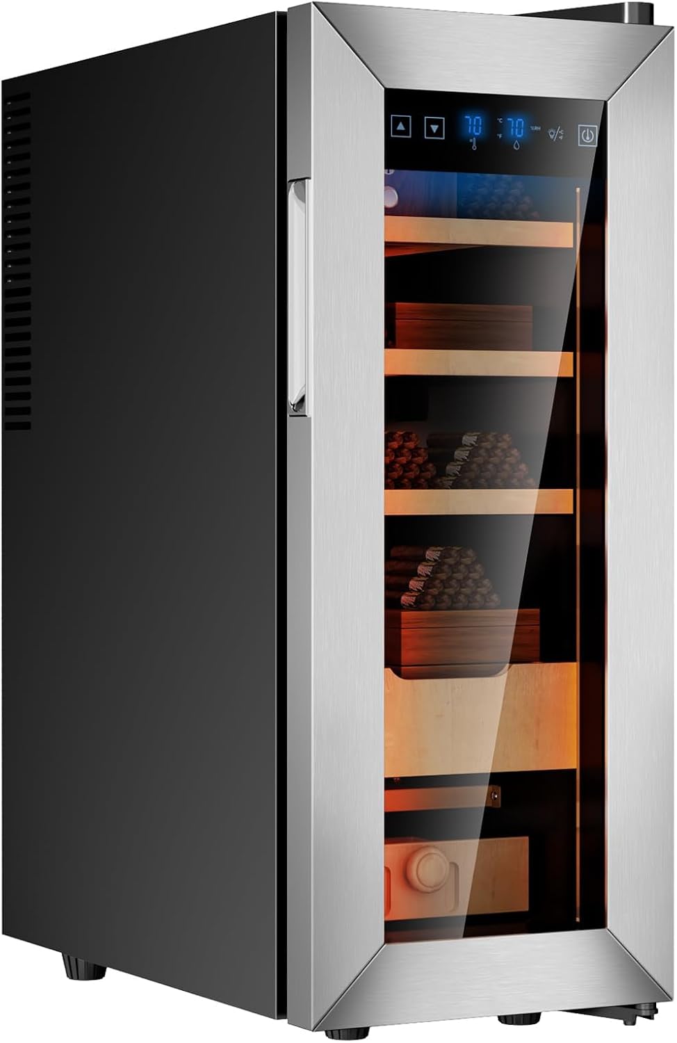 KingChii Upgrade 35L Electric Temperature & Humidity Control Cigar Humidor, Built-in Humidification System with Spanish Cedar Wood Shelves & Drawer Hygrometer Gifts For Men(250 Capacity)