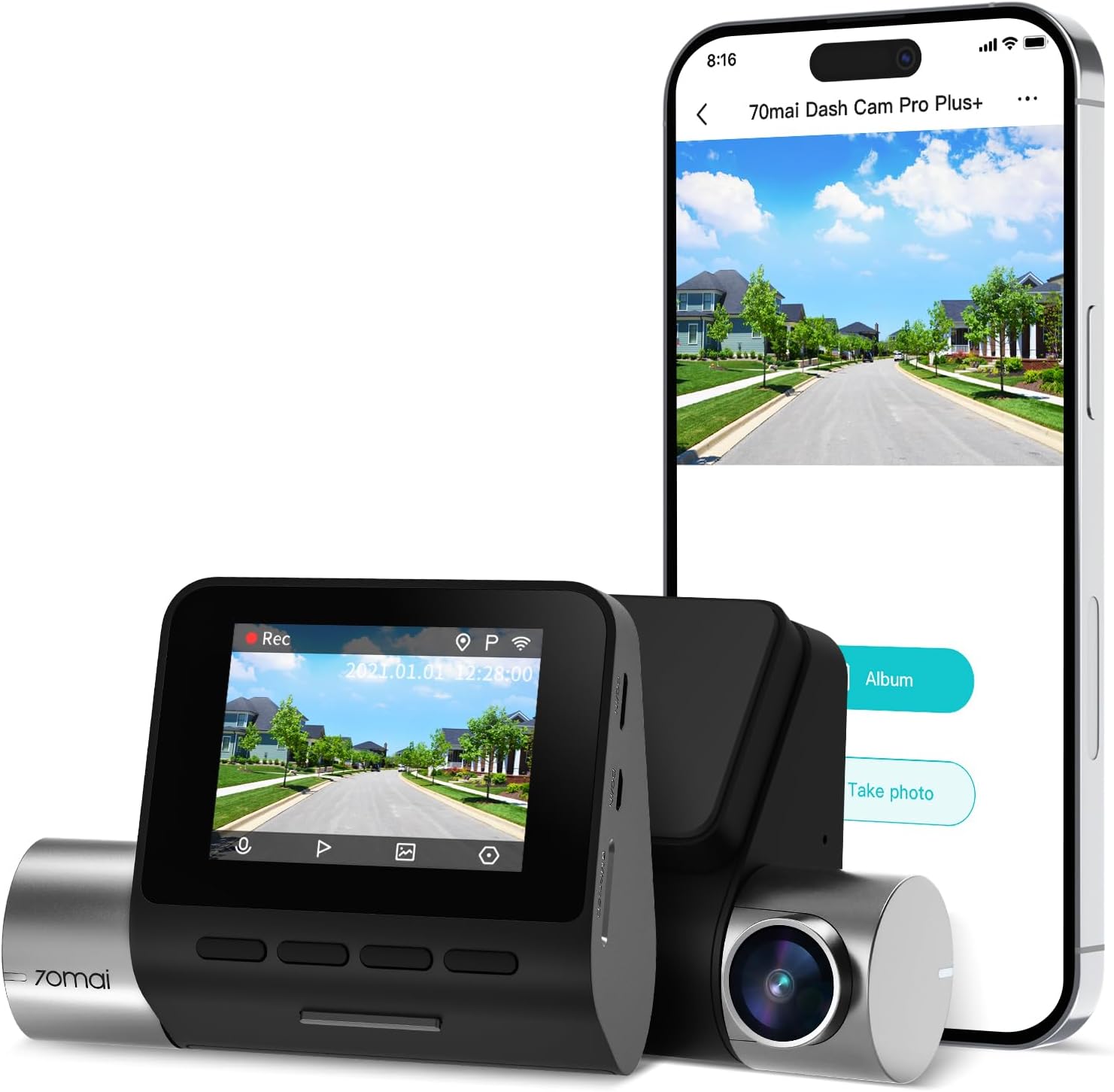 70mai True 2.7K Front Dash Cam, 1944P UHD with Sony IMX335, Built-in WiFi GPS Smart Dash Camera for Cars, Optional Rear Dash Cam, ADAS, 2'' IPS LCD Screen, 140° Wide Angle, WDR, Night Vision