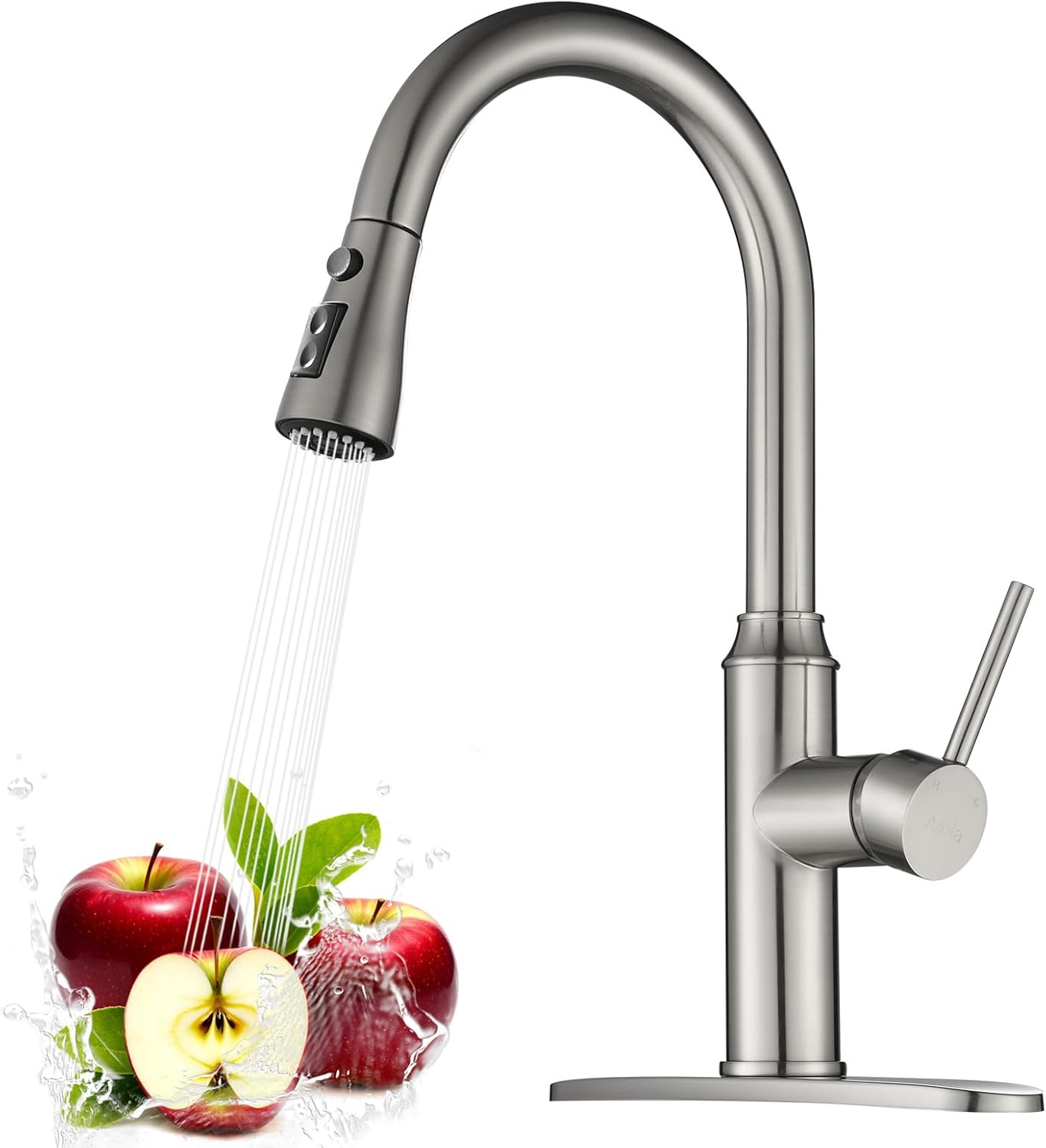 Arofa Kitchen Faucet with Pull Down Sprayer, Brushed Nickel Kitchen Sink Faucet 1-3 Hole Single Handle High Arc Stainless Steel Commercial Modern Kitchen Faucets for RV/Laundry/Outdoor/Farmhouse Sink