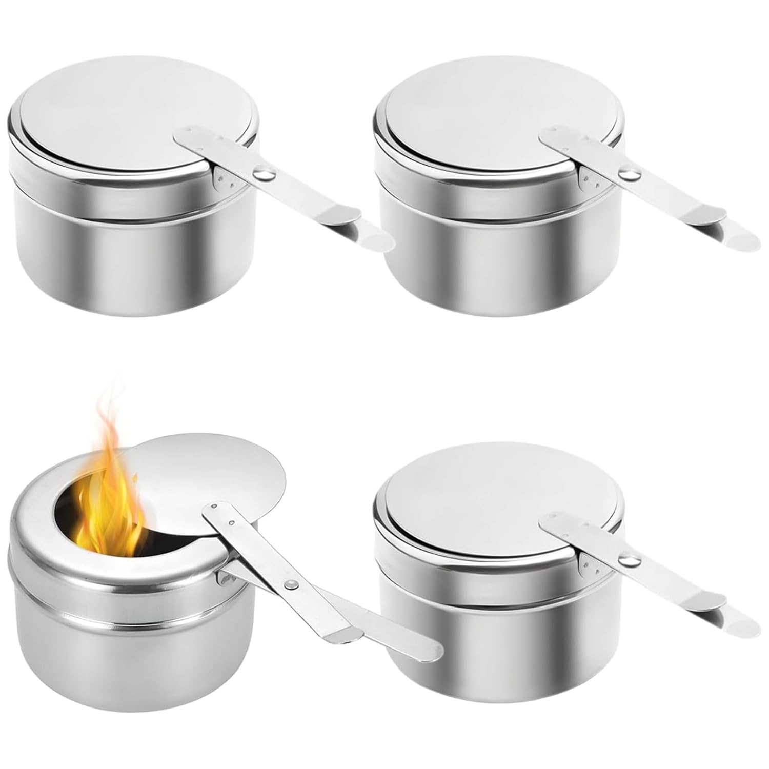 Stainless Steel Fuel Holder 4PCS Chafing Wick Fuel Holder with Detachable Cover/Portable Handle Easy to Clean Chafing Dish Wind Guard for Home Camping Picnic Outdoor