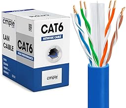 Cmple - Cat6 Cable 1000ft Bulk Lan Ethernet Cat 6 Wire Network UTP 23AWG CMR Riser 10Gbps 550 MHz Pull Box 1000 Feet, Blue