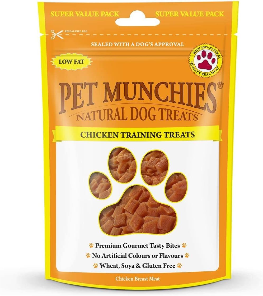 Pet Munchies Chicken Dog Training Treats, Grain Free Tasty Bites with Natural Real Meat, Low in Fat 150g (Pack of 8)
